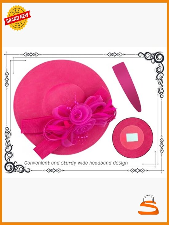 Wide Brim Fascinator Derby Hat with Detachable Flower Headband main image 4
